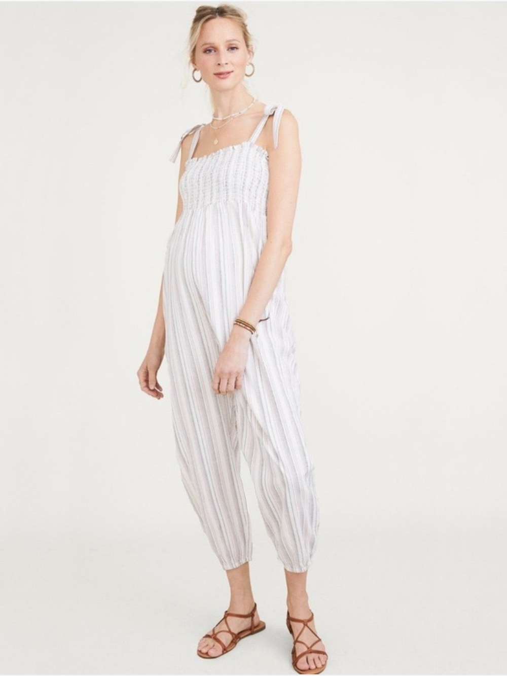 Hatch Smocked Crinkled Cotton-gauze Jojo Jumpsuit in Off-white